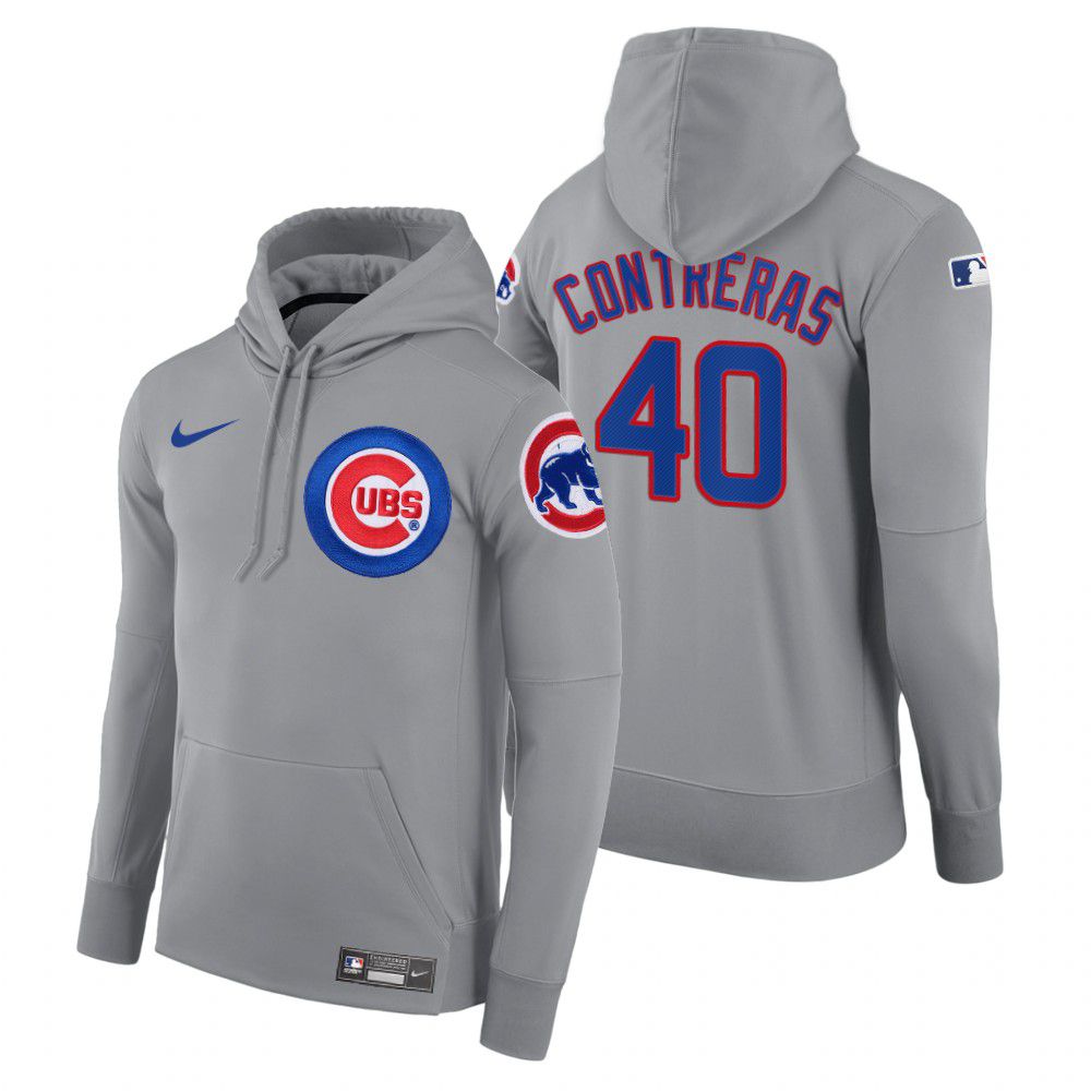 Men Chicago Cubs 40 Contreras gray road hoodie 2021 MLB Nike Jerseys